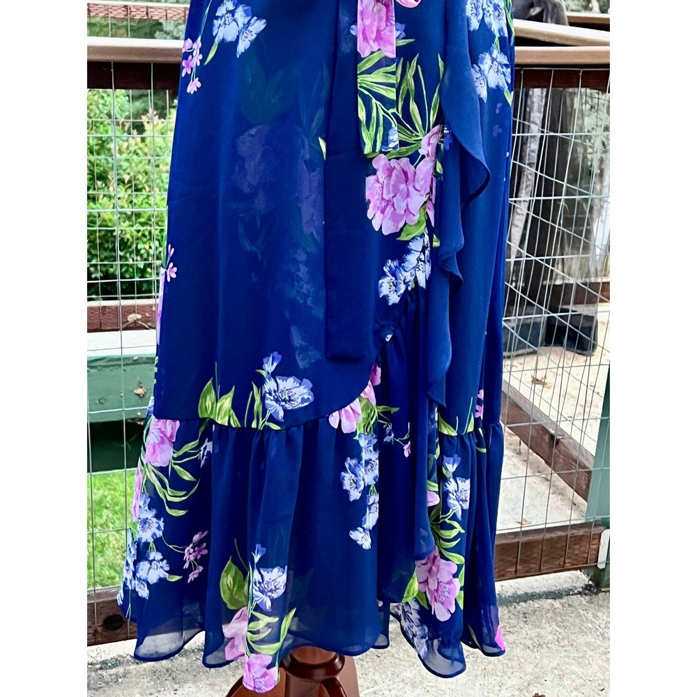 NWT Talbots 6 Georgette Painterly Chiffon Faux Wrap Midi Dress Cascading Ruffle - Picture 4 of 9